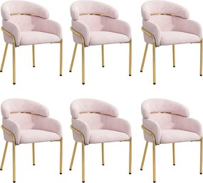 Zestaw 6 krzeseł do jadalni - 45x53x79cm - nogi metalowe - Tkanina welurowa - Różowy
