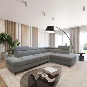 Masseno Narożnik AVISE z funkcją spania i pojemnikiem na pościel Narozniki L, Rozkładana sofa - Szary, MATT VELVET 85