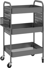 HOMCOM Wózek Kuchenny na Kółkach z 3 Poziomami i 2 Koszami Ciemnoszary | Aosom PL