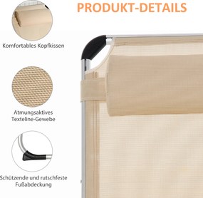 Outsunny Składany leżak beżowy, 170 x 60 x 76 cm