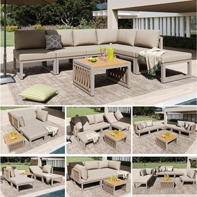 Zestaw mebli ogrodowych z poduszkami na siedzisko i oparcie dla 6 osób - leżak podwójny - metalowy - beżowy