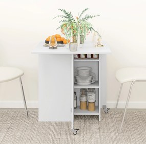 HOMCOM Składany Stół dla 2-4 osób, Składany Stół Kuchenny z Przesrzenią do Przechowywania, Rozkładany na Kołach, Biały