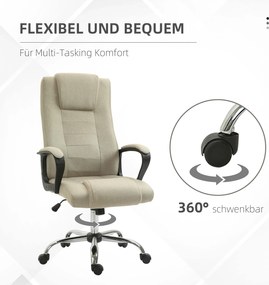 Vinsetto Fotel biurowy z imitacją lnu, regulowana wysokość, funkcja bujania, 5 kółek, Beżowy