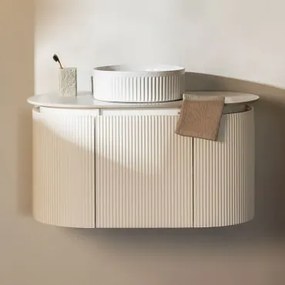Zestaw Mebli Łazienkowych Z Drewna Carsone Biała & Bez Jednostki Pomocniczej & Redondo Cerámica Blanco Rayas Ø36 Cm Sinqua - Sklum