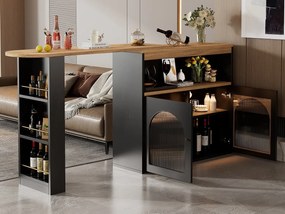 Szafka obrotowa z drążkiem - 2 drzwi, 3 półki i wnęka - blat z płyty MDF z efektem drewna - diody LED - naturalny i czarny