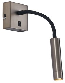 Nowoczesny Kinkiet / Lampa scienna w kolorze metalu z portem USB-C - Gosna Nowoczesny Oswietlenie wewnetrzne