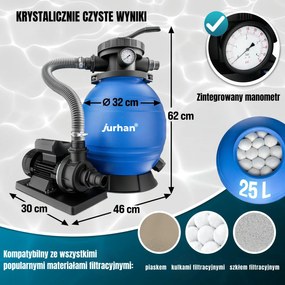 Filtr piaskowy do basenu AQUA, 10 200 l/h, niebieska Jurhan