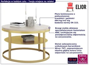 Okrągły stolik kawowy z metalowym stelażem złoty + dąb sonoma - Robini 3X