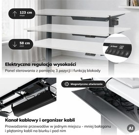 Biurko elektryczne z regulacją wysokości ergonomiczne antracytowo-białe, 1600x800 mm: ARIA