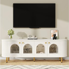 Szafka RTV z 4 drzwiami - 170 x 35 x 55 cm - LED - MDF i nogi metalowe w kolorze złotym - Biała
