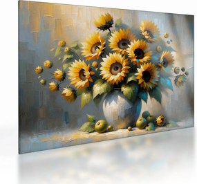 Obraz na szkle – Wazon ze słonecznikami (70x50 cm)