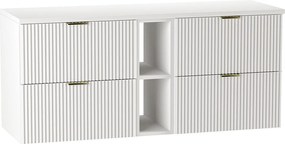 Szafka pod umywalkę WENA, z regałem, ryflowane fronty, Willy, 140x60x47 cm, Biała