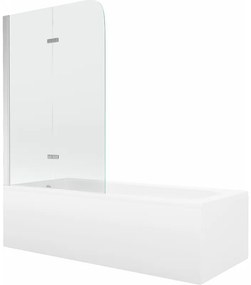 Mexen Vega wanna prostokątna 160 x 70 cm z obudową i parawanem 2-skrzydłowym 100 cm, transparent, chrom - 550116070X9010020100