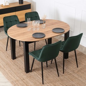Zestaw Stół Okrągły Rozkładany HARRY 102-142 cm Dąb Craft/Czarny i 4 Krzesła Tapicerowane CHRIS Zielone Nowoczesne