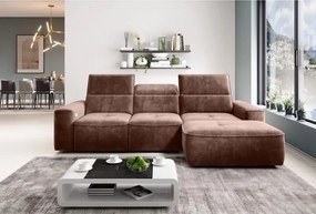 Narożnik COLOMBO Mini Prawostronny z elektryczną funkcją spania pojemnikiem PALLADIUM 08 Miedziany WERSAL