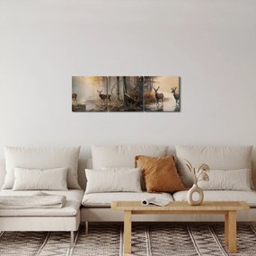 Obraz - Obraz dzikiej przyrody w stylu vintage (z zegarem) (90x30 cm)