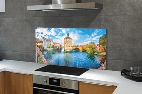 Panel szklany do Kuchni Mosty Starego Miasta o Zmierzchu