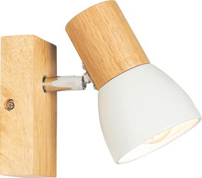 Rustykalna lampa ścienna drewniana z białym regulowanym - Thorin