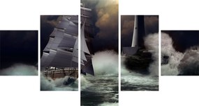 Obraz - Statek płynący przez wzburzone fale (125x70 cm)