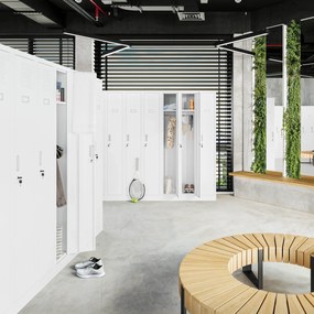 Szafka pracownicza metalowa socjalna czterokomorowa biała: KACPER II, 600 x 1800 x 500 mm