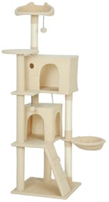 PawHut Drapak 160 cm wieża dla kota z hamakiem, drabinką, kryjówką, 2 pluszowymi piłeczkami, słupami z sizalu, 48 x 48 x 160 cm, Beżowy