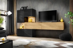 Meblościanka BRICK hikora/czarny mat FURNIVAL