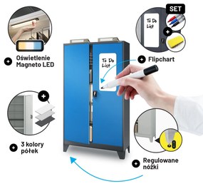 Szafa biurowa metalowa na akta antracytowo-niebieska JAN II, 1150 x 1850 x 400 mm