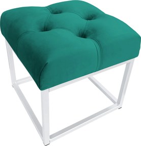 Pufa CHESTERFIELD tkanina Welur loft ławka podnóżek metal : Kolor Stelaża - Biały, Kolor tkaniny - VELVET - MG20, Typ tkaniny - Velvet