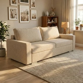 Sofa z Funkcją Spania DRAVOS Beżowa Boucle Nowoczesna