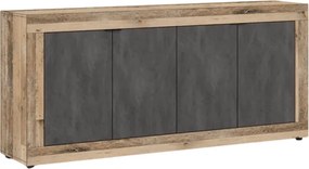 Komoda Czterodrzwiowa BLAGO 180 cm Czarny/Surowy Dąb Loft