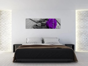 Obraz - Fioletowa róża z zieloną łodygą (170x50 cm)