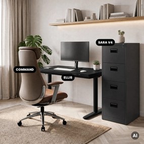 Biurko elektryczne sit-stand z szufladą i ładowarką bezprzewodową Qi czarne, 1200 mm: ELLIS
