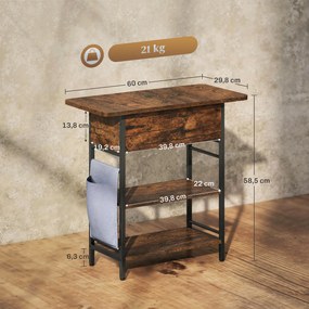 HOMCOM Stolik kawowy z gniazdkami, 2 poziomy, porty USB, schowek 60 x 29,8 x 58,5 cm Rustykalny Brąz