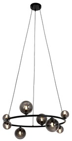 Czarna lampa wisząca z przydymionym okrągłym szkłem 8-świateł - Monaco