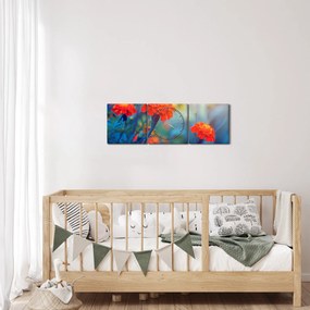 Obraz - Pomarańczowe kwiaty (z zegarem) (90x30 cm)