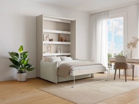 Łóżko chowane w szafie  160 x 200 cm - Otwieranie pionowe ręczne - Z oświetleniem LED - Beżowe + Kanapa - RAPILI