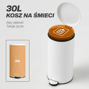 HOMCOM Kosz na śmieci 30L z pedałem kremowy odporny na plamy blokowana pokrywka do kuchni łazienki | Aosom PL
