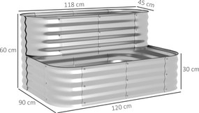 Outsunny Grzadka na ziolowe z Metalu, 2 Poziomy, odporna na wszystkie warunki atmosferyczne, otwarte dno, 120 x 90 x 30cm, Kolor: Srebrny