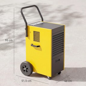 DURHAND Przemysłowy osuszacz powietrza 70L/dzień z kołami i uchwytem, wężem odpływowym, timerem 24-godzinnym, zbiornikiem 5,5L, żółty | Aosom PL