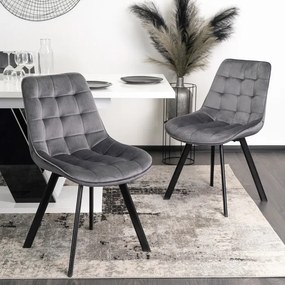 Zestaw Stół Prostokątny Rozkładany CLARK 120-160 cm Czarny/Biały Połysk i 4 Krzesła Tapicerowane do Salonu RICK Szare Welurowe