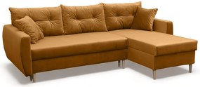 Narożnik z funkcją spania prawostronny  ROMEO L, tkanina Riviera 41 musztardowy, 234x156x74 cm