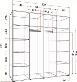 Szafa otwierana Norven 200 cm z lustrem – 10 półek i 2 drążki – nowoczesna i pojemna