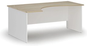Ergonomiczne biurko PRIMO WHITE, 180x120 cm, lewe, biały/dąb naturalny