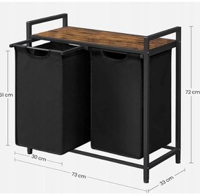 Duży kosz na pranie dwukomorowy z półką industrialny regał pojemnik loft