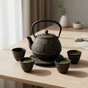 Dzbanek żeliwny z czarkami i podstawką KOGA, 1200 ml