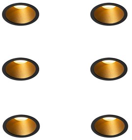 Set van 6 moderne inbouwspots zwart met goud GU10 35mm IP44 - Dept