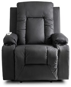 Fotel Masujący BOX Rozkładany Wypoczynkowy z Podnóżkiem Czarny Ekoskóra Nowoczesny
