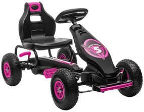 HOMCOM Gokart dla dzieci z pedałami, regulowanym siedzeniem, do użytku wewnątrz i na zewnątrz, od 5 lat, Czarny + Różowy, 121 x 58 x 61 cm