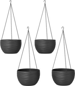 Outsunny Pojemniki na rośliny do wnętrz i na zewnątrz, samonawadnianie, wiszące donice z metalowymi łańcuchami, 4 sztuki, czarne | Aosom PL