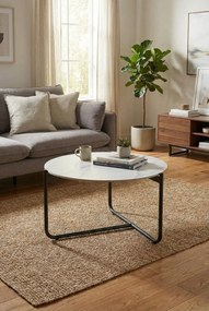 Okrągły stolik kawowy biały marmur + czarny D8-A76